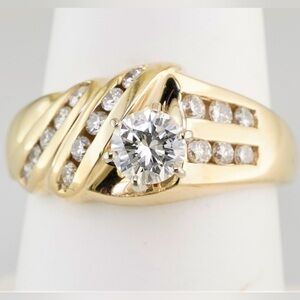 Solid 14k yellow gold Natural Diamond Engagement Ring